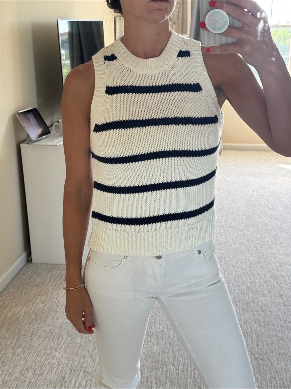 Vineyard Vines Sleeveless Striped Knit sweater Tank - Navy & Cream NWT